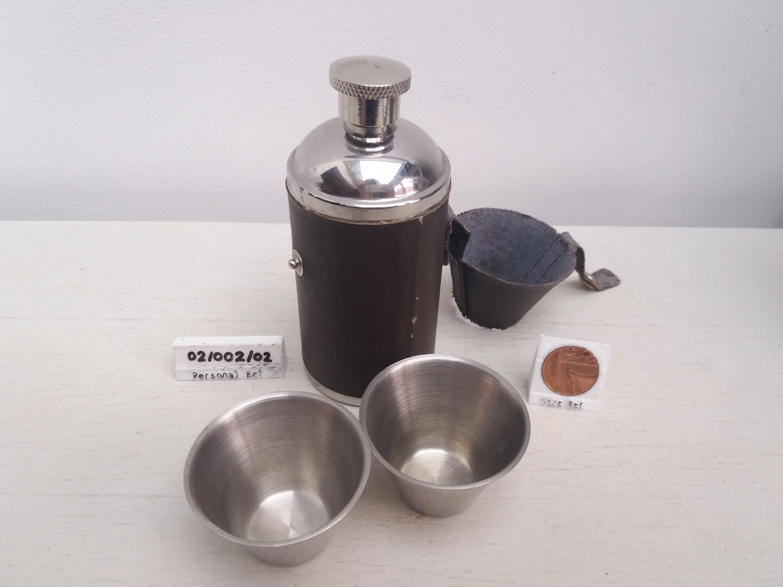 1960s | 6oz Leather Bound Stainless Steel Hunting Flask