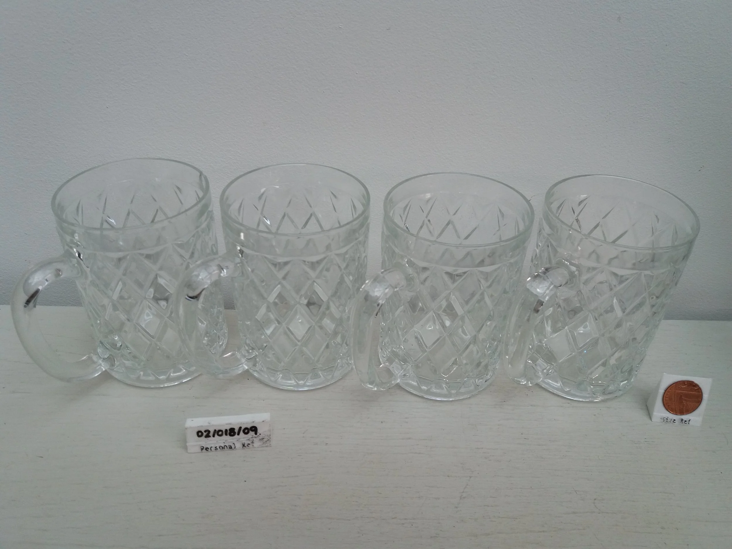 1970s | 4x Moulded Glass Mugs (light damage to 1x)
