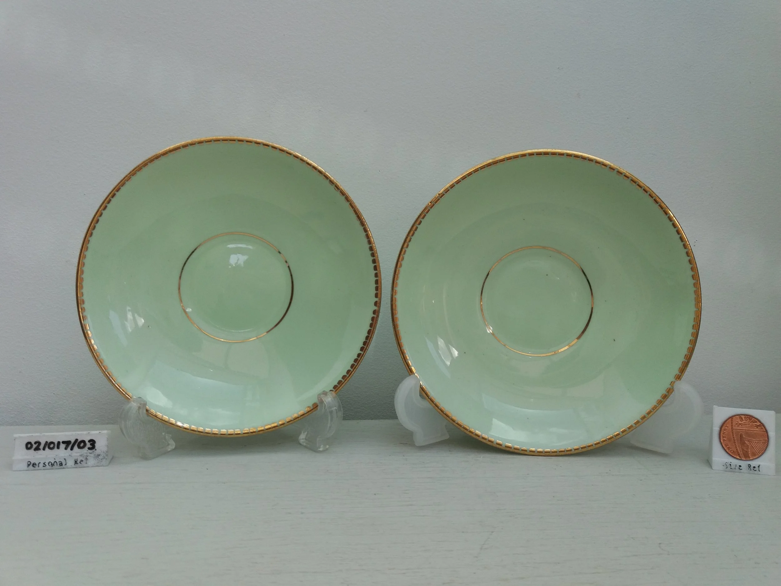 2x Pastel Green Gilt Saucers