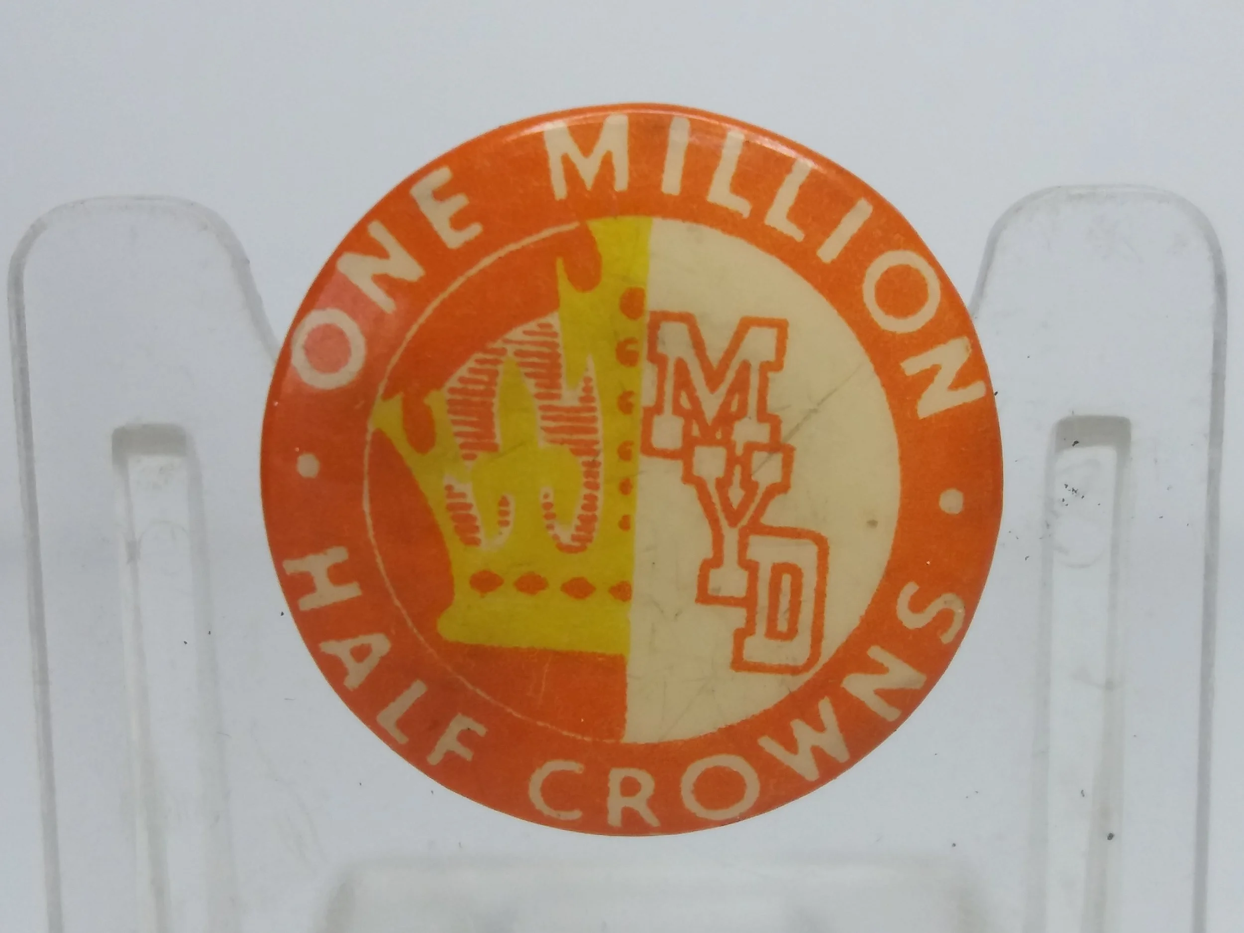 1958 | Methodist Youth Division (MYD) One Million Half Crowns Fundraiser Button Badge