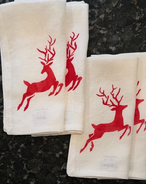Leaping Reindeer Linen Napkins - set of 4