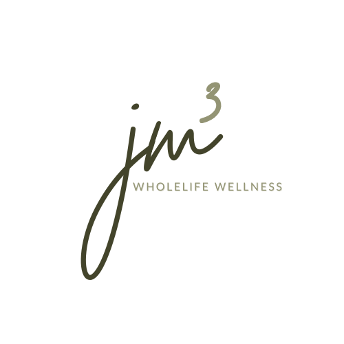 Logo with the text 'jm3' and 'WHOLEIFE WELLNESS' underneath.