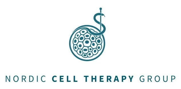 Logo of Nordic Cell Therapy Group with a stylized cell and snake encircling a capsule