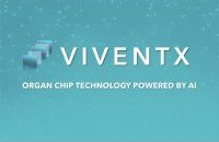 Viventx logo with the text 'Organ Chip Technology Powered by AI' on a blue gradient background.