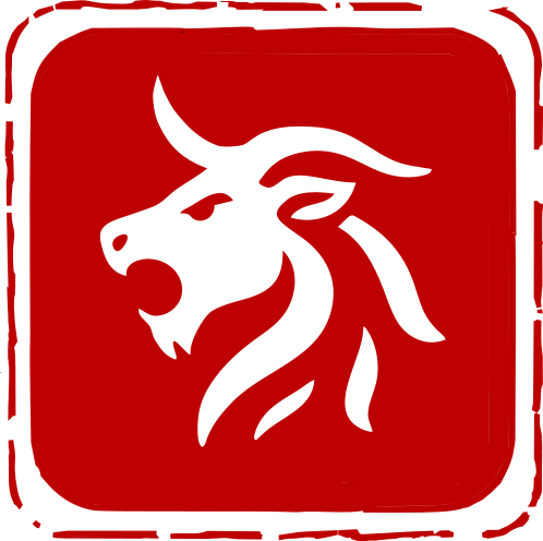 Virtus Counsel logo showing stamp of sagacious stag, part lion, goat, ox, with horn stencilled onto Chinese seal