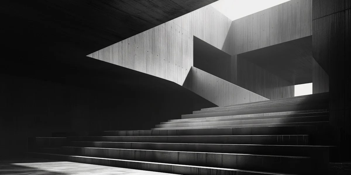 Concrete staircase ascending through angular walls with natural light — referral partners for GrowthPains