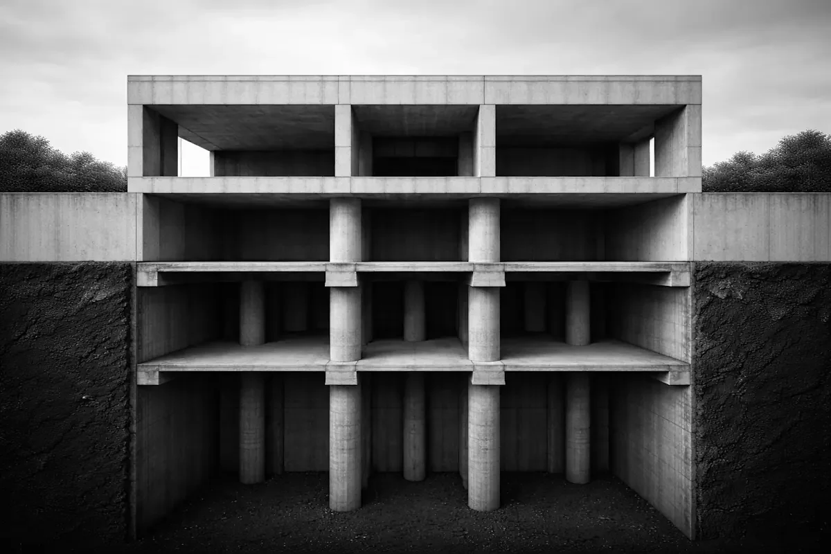 Cutaway of a building showing facade above and deep foundation below — why founders misdiagnose their own businesses