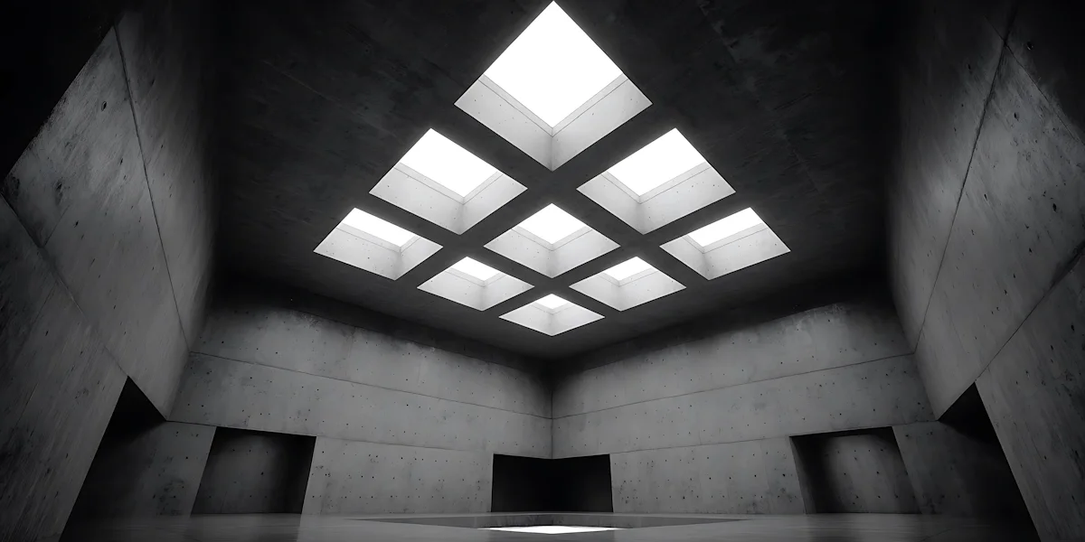 Concrete room with grid skylight casting light onto the floor — how GrowthPains works with clients