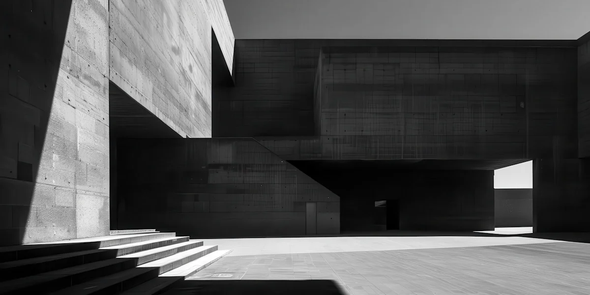 Brutalist concrete courtyard with steps and dramatic side light — about GrowthPains