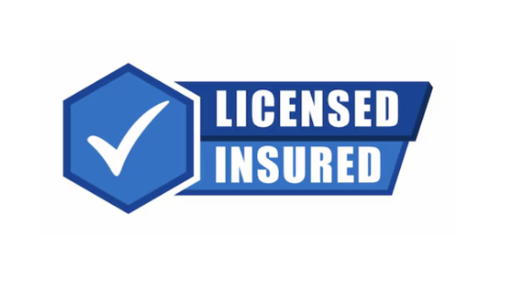 Blue badge with a checkmark and the words 'Licensed & Insured'