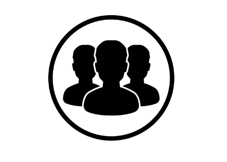 Icon of three silhouetted people inside a circle