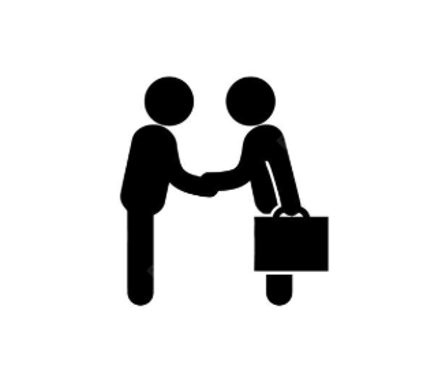 Two silhouetted figures shaking hands, one holding a briefcase.