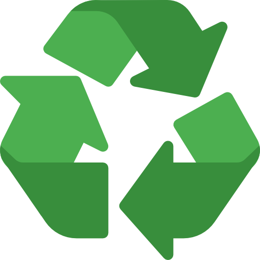 Green recycling symbol with three arrows forming a triangle.