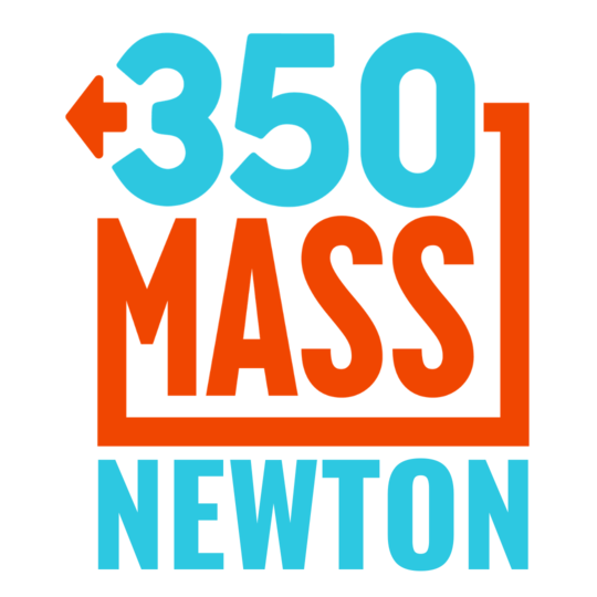 Logo featuring the text '350 Mass Newton' with '350' in blue, 'Mass' in red, and 'Newton' in blue, and an orange arrow pointing left.