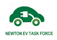 Logo for the Newton EV Task Force, showing a green electric car with a charger, labeled 'Newton EV Task Force.'