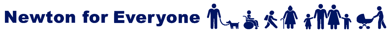Newton for Everyone's logo: Text reading 'Newton for Everyone' with various illustrations of people, including a person in a wheelchair, a child, and adults, in blue.