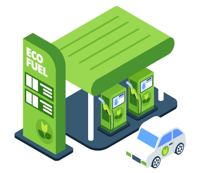 An electric vehicle charging station with two chargers and a white car parked nearby.