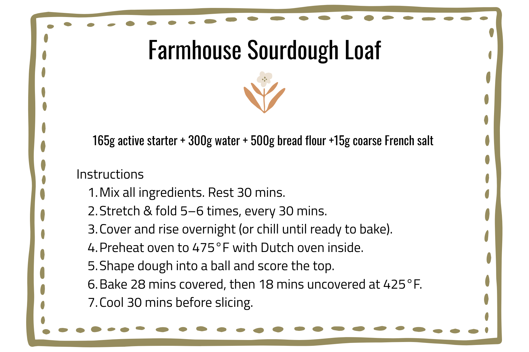 sourdough bread recipe card printable