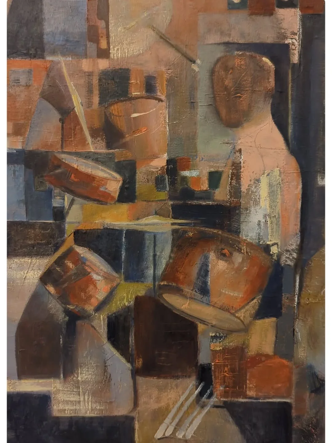 Pretty sure 'The Drummer' is nearing completion. 18x24 oil, some cold wax and oil pastels somewhere in there. Reach out anytime for more info! 
#oilpaintings #coldwaxandoil #alanmarsdenart #artistsoninstagram #abstractart