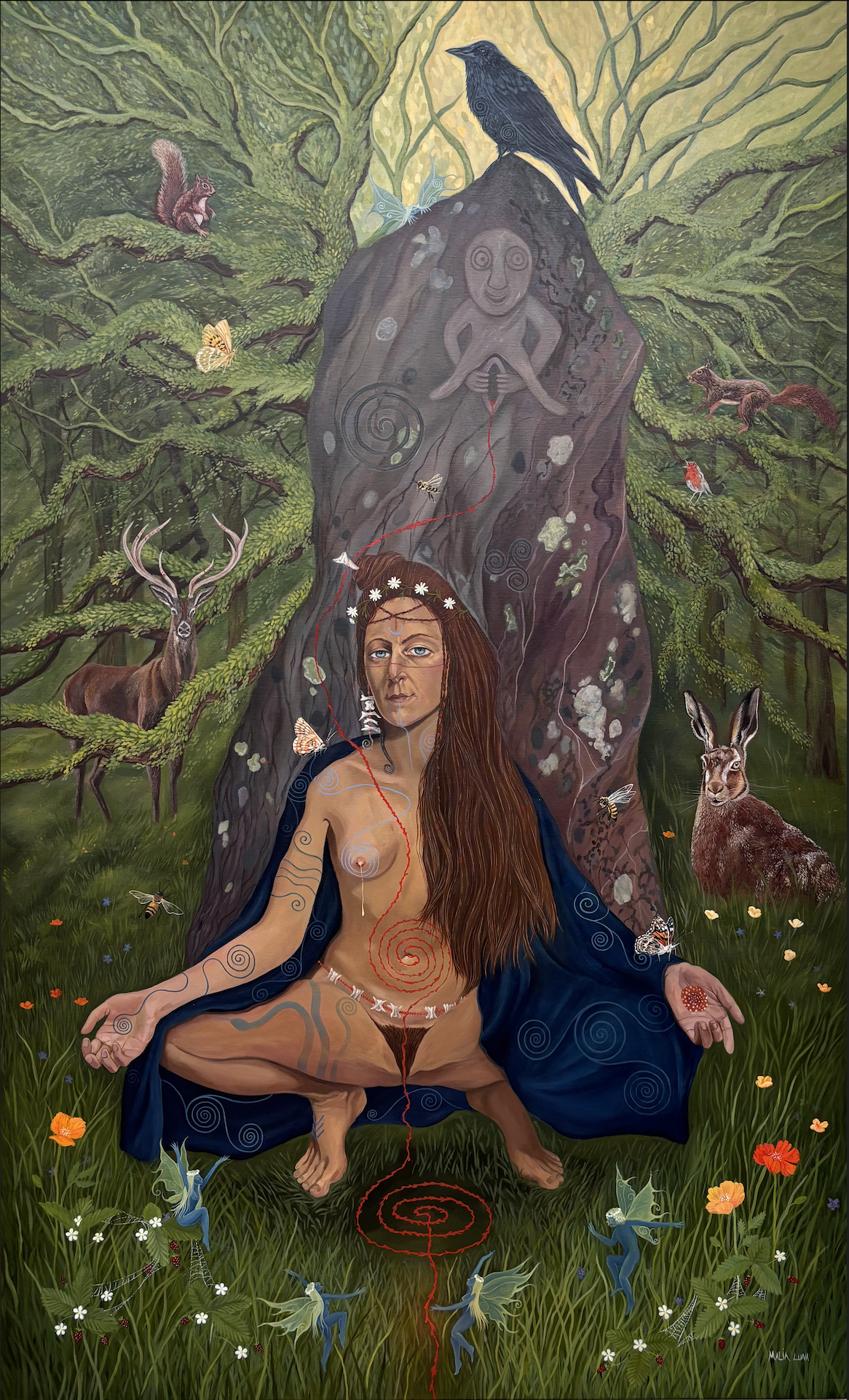 'Priestess of Síle' 
Acrylic on canvas, 2026 
Painted between Imbolc and Bealtaine, infused with Hawthorne and sacred waters from St. Brigid's well. 