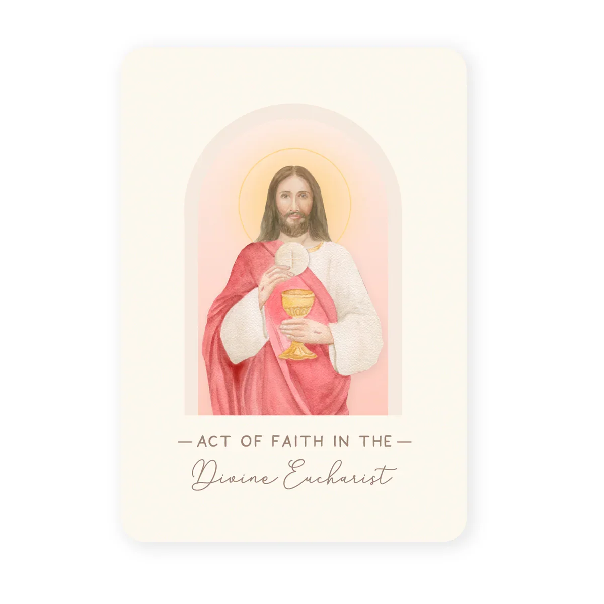 Act of Faith in the Divine Eucharist Prayer Card | Beige