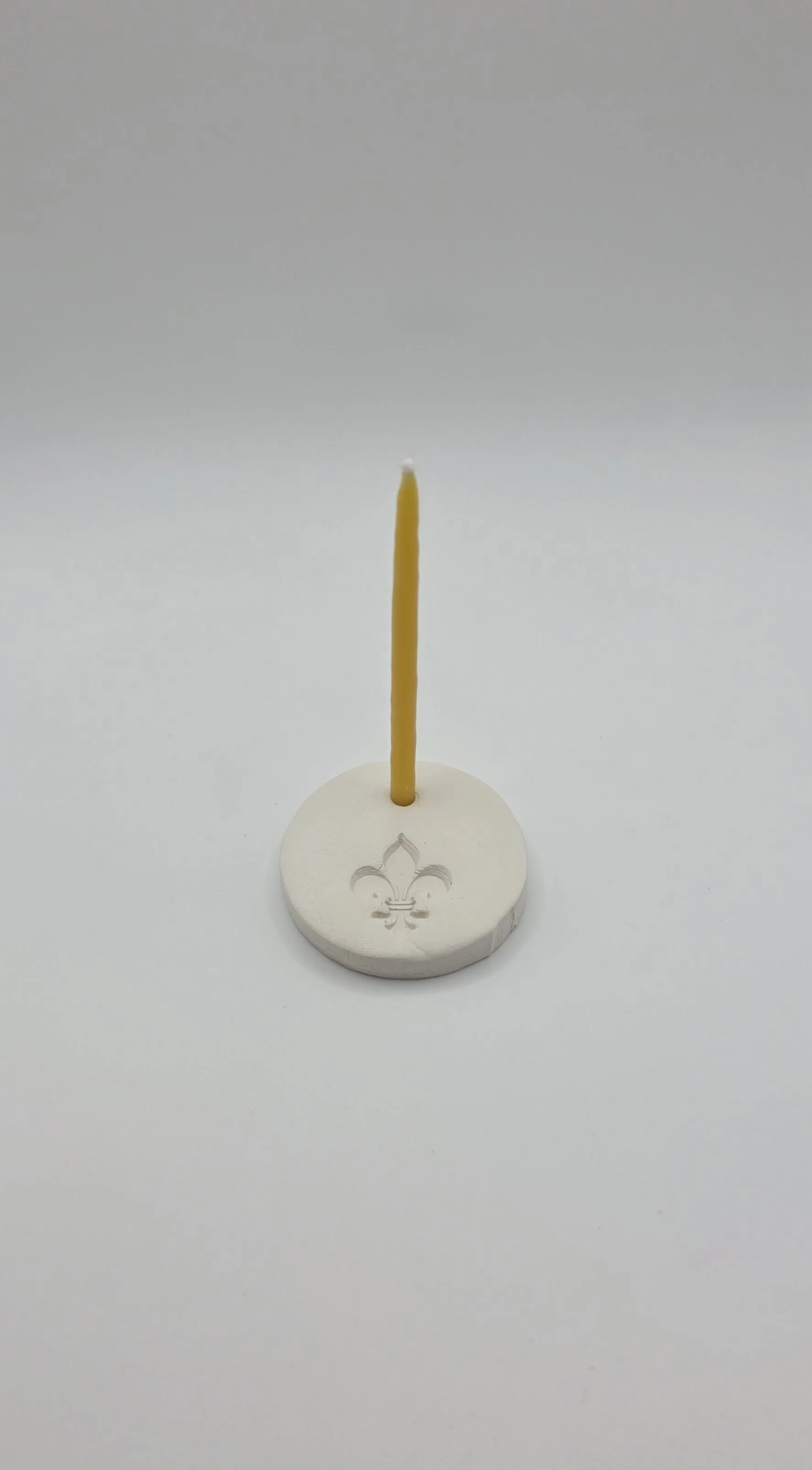 Handmade Fleur De Lis Clay Candle Base
