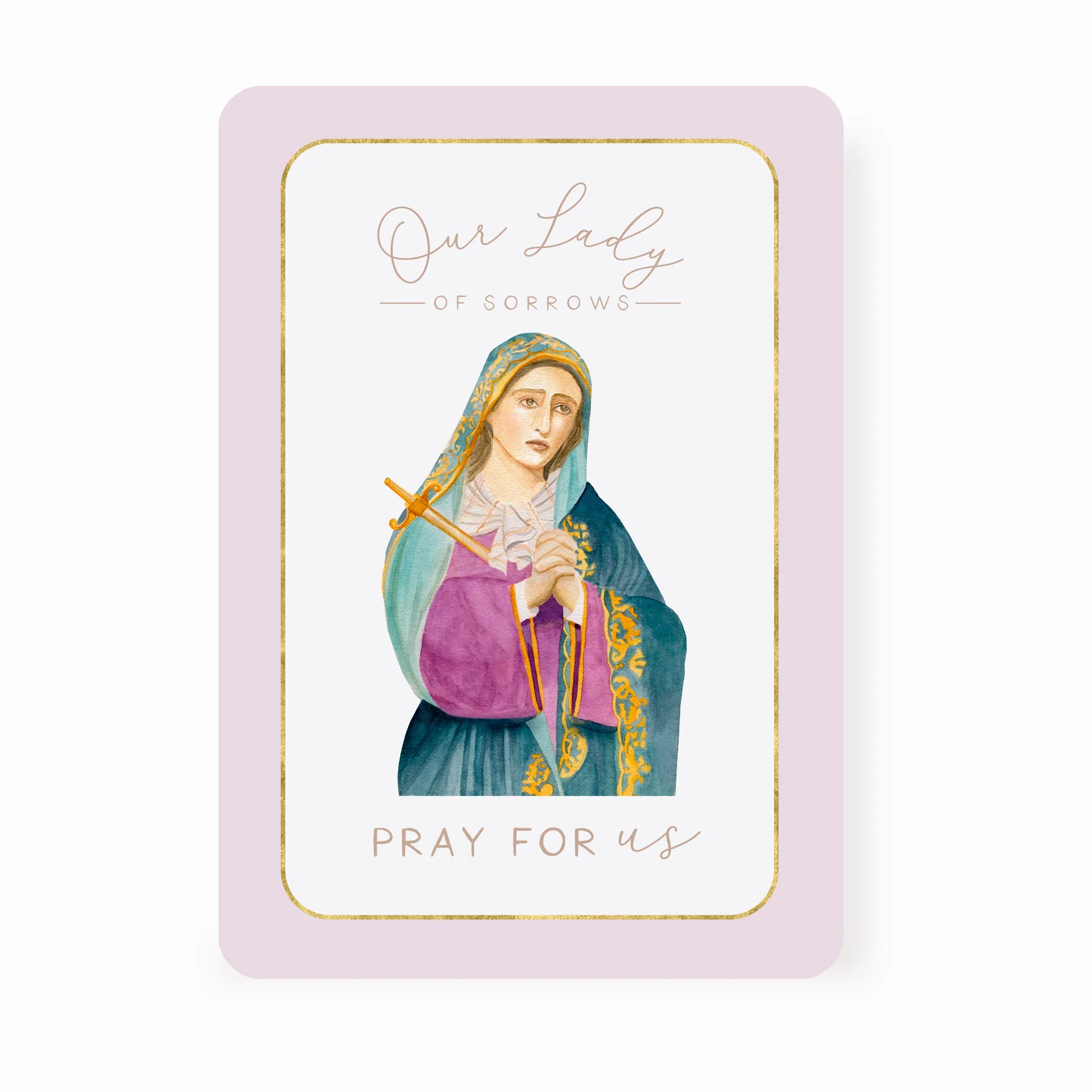 Our Lady of Sorrows Prayer Card | Pray For Us | Light Purple