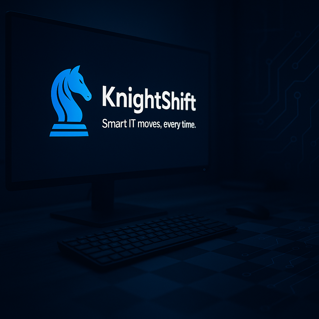 KnightShift IT Logo on Monitor with Chessboard as a desk