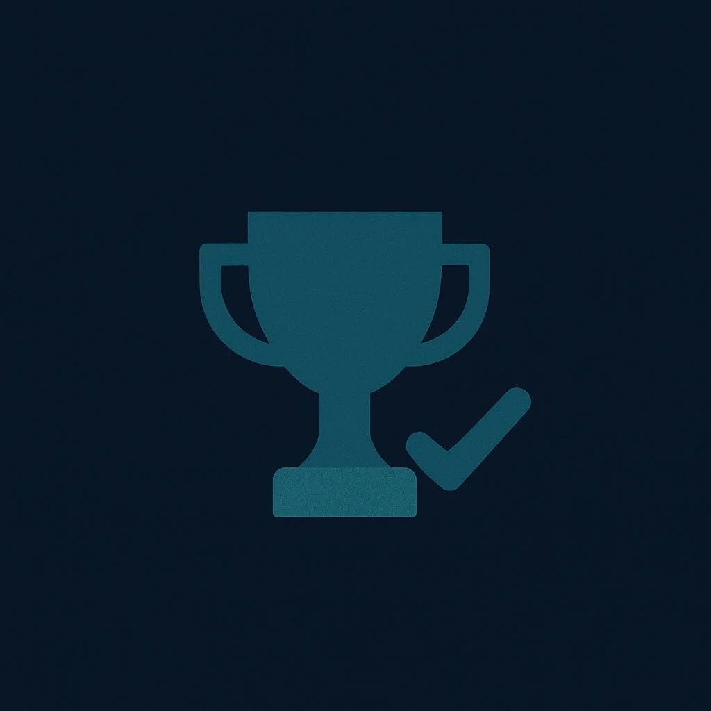 Trophy with checkmark, image of success