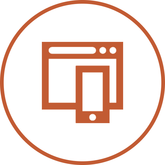 Icon of a web browser window with a smartphone in front of it