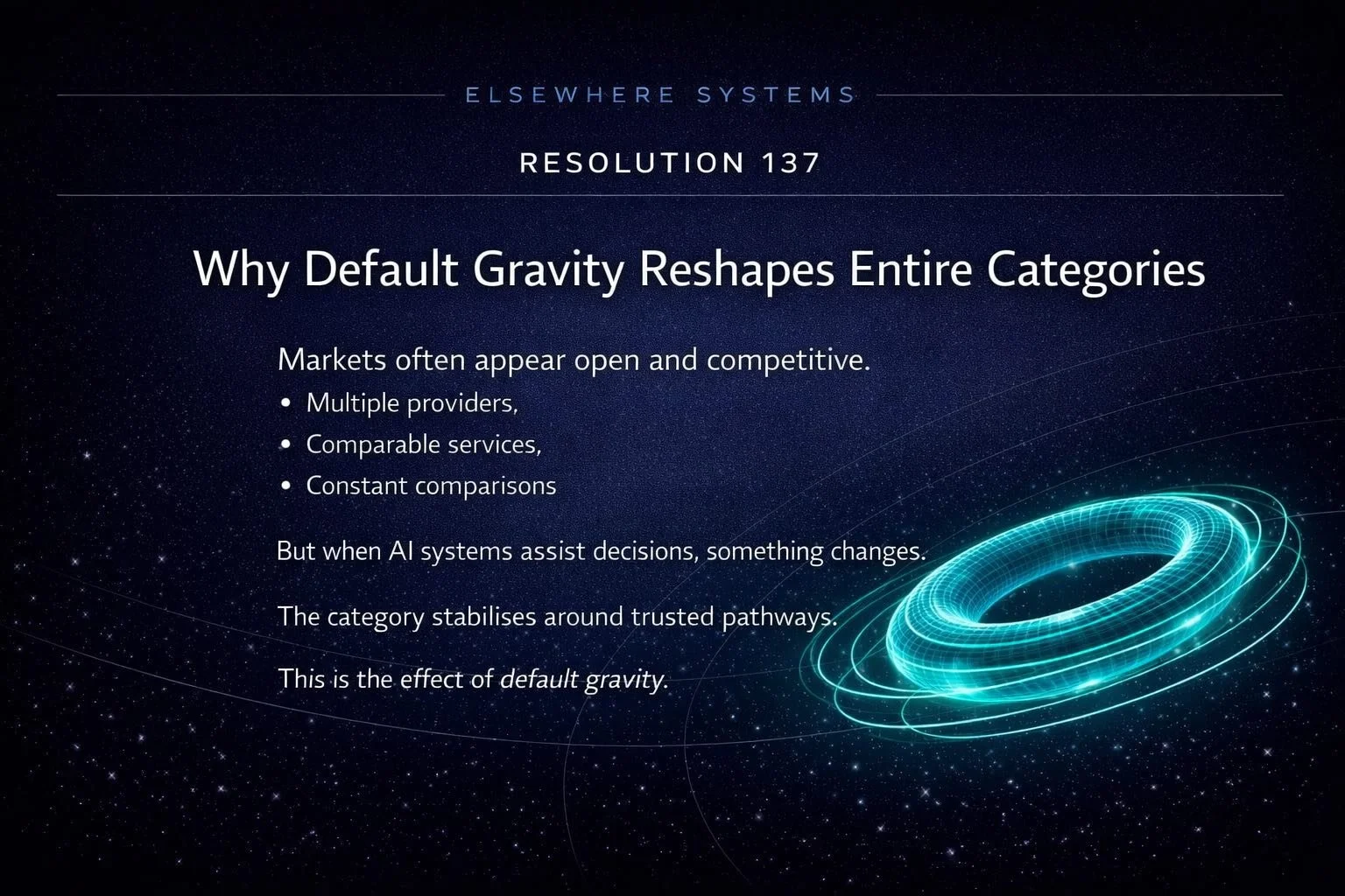 Why Default Gravity Reshapes Entire Categories