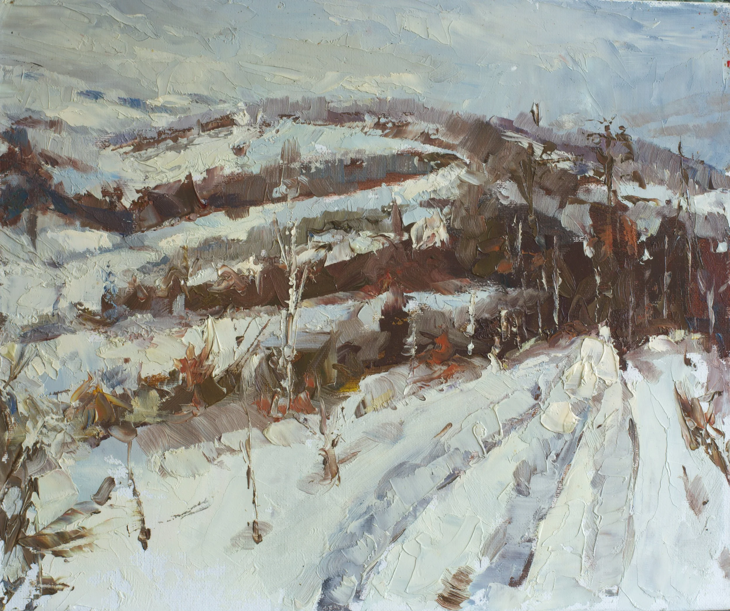 Winter in Tereblia, 2021
Oil on canvas, mounted on board
30 × 40 cm