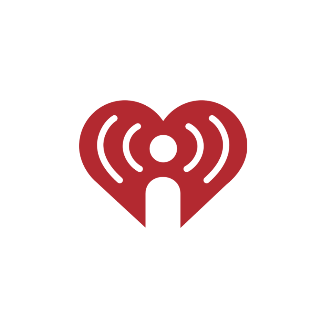 The iHeartRadio logo, featuring a red heart with radio signal lines and the text 'iHeartRadio' above it.