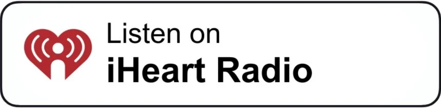 iHeart Radio logo with heart and signal, and text 'Listen on iHeart Radio'