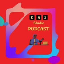 Logo for KAZ Studio Podcast featuring a person recording with a microphone and laptop