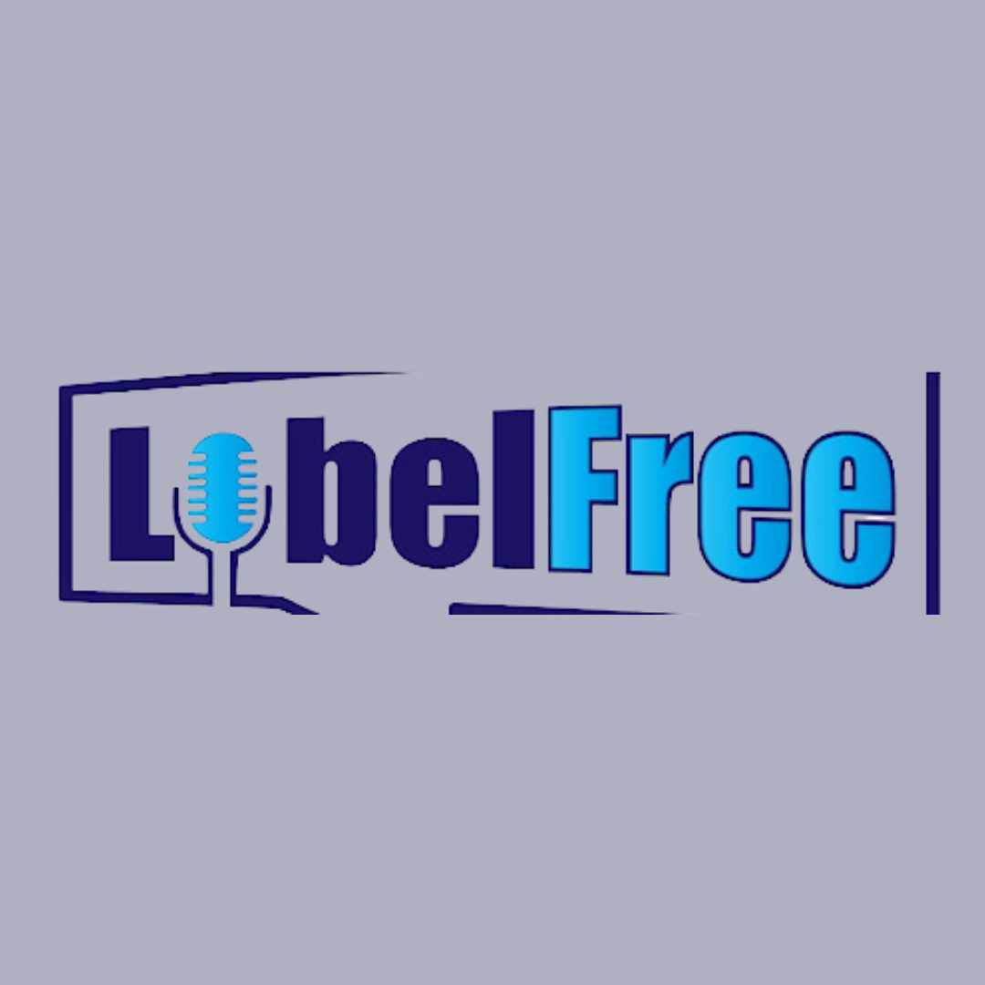 Logo with the words "Lube Free" in blue text, featuring a microphone icon integrated into the letter "L"