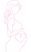 A line drawing of a pregnant woman with a heart at her belly.