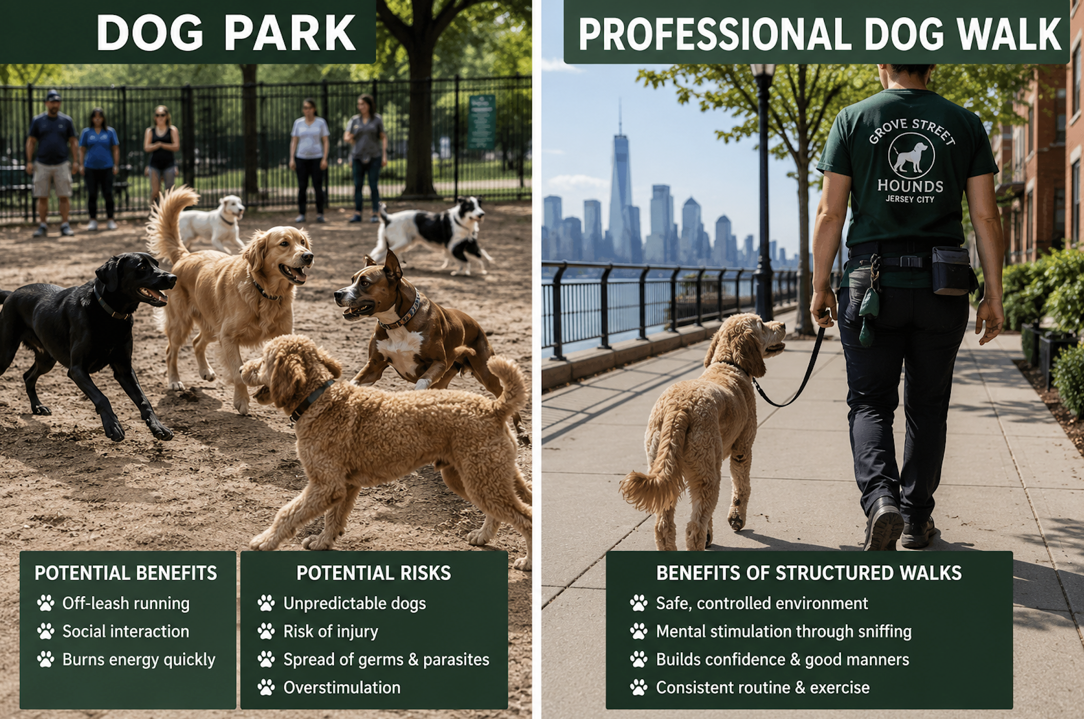 Dog Park vs. Professional Dog Walks: Which Is Better for Your Dog?By Grove Street Hounds | Jersey City Dog Walking