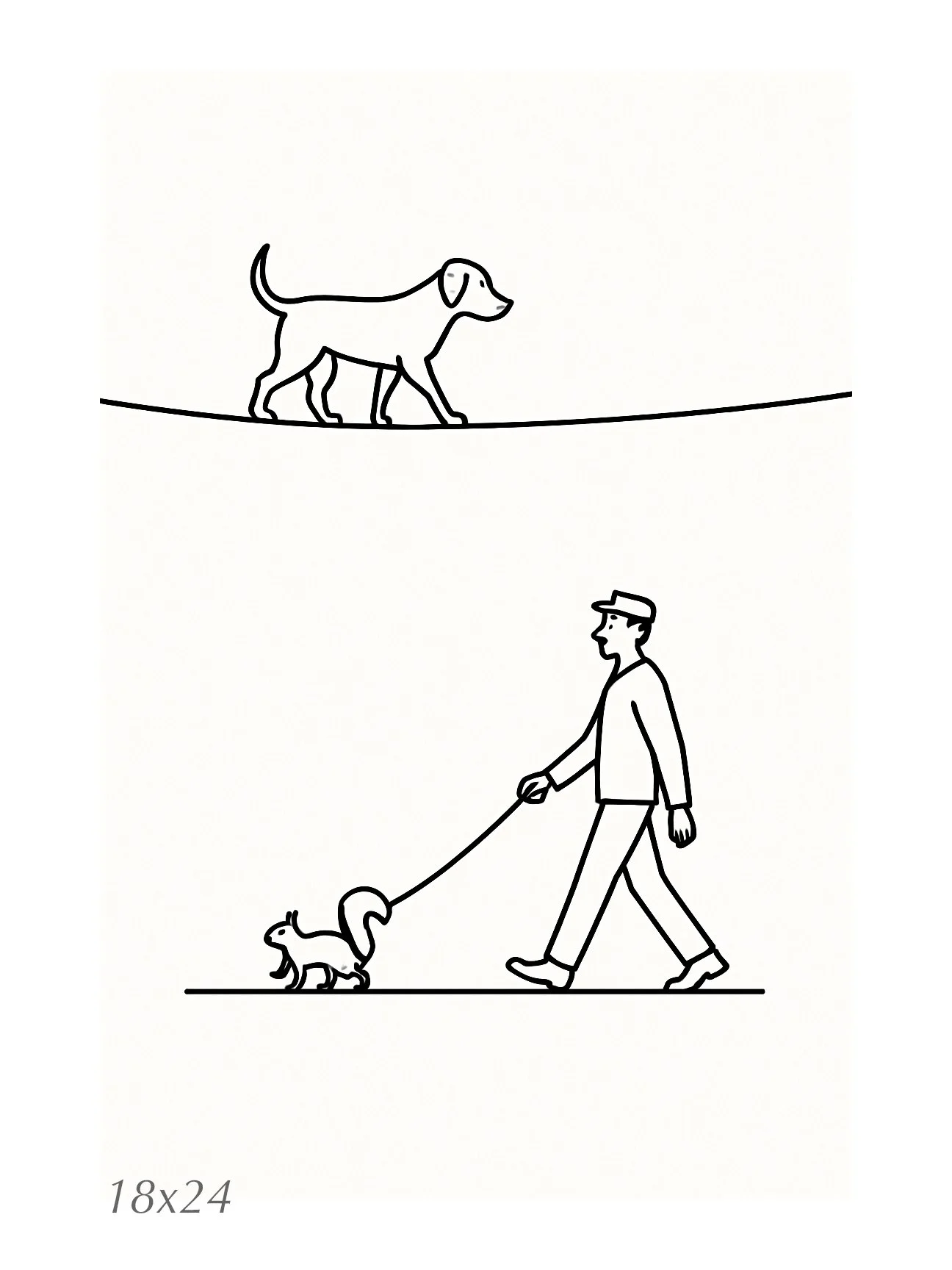 “Dog on a Wire – Funny Minimalist Dog Walking Art Print”