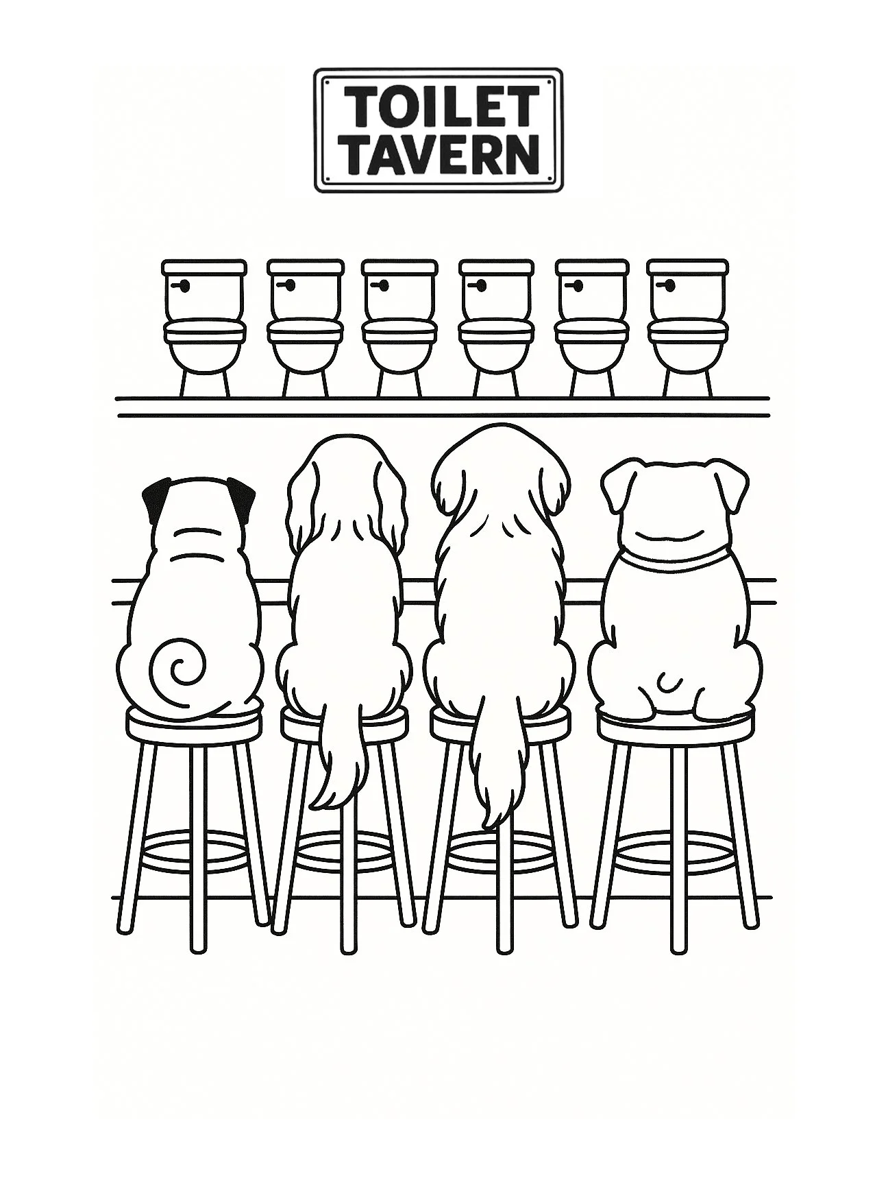 Toilet Tavern Dog Bar Art – Funny Bulldog Line Art Printable Wall Decor (Digital Download)