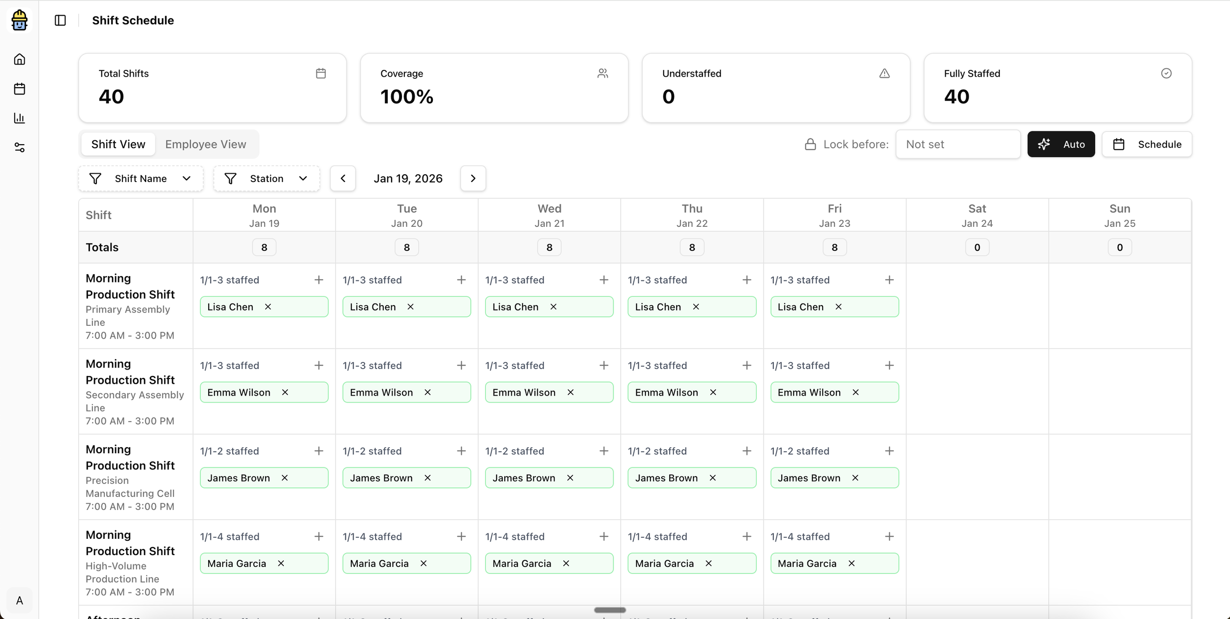 Bob can also generate workforce-aware schedules based on your team’s size and training.