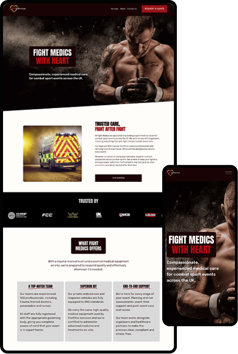 FenViolet portfolio project: website design for Fight Medics, a specialist medical care provider for combat sports events