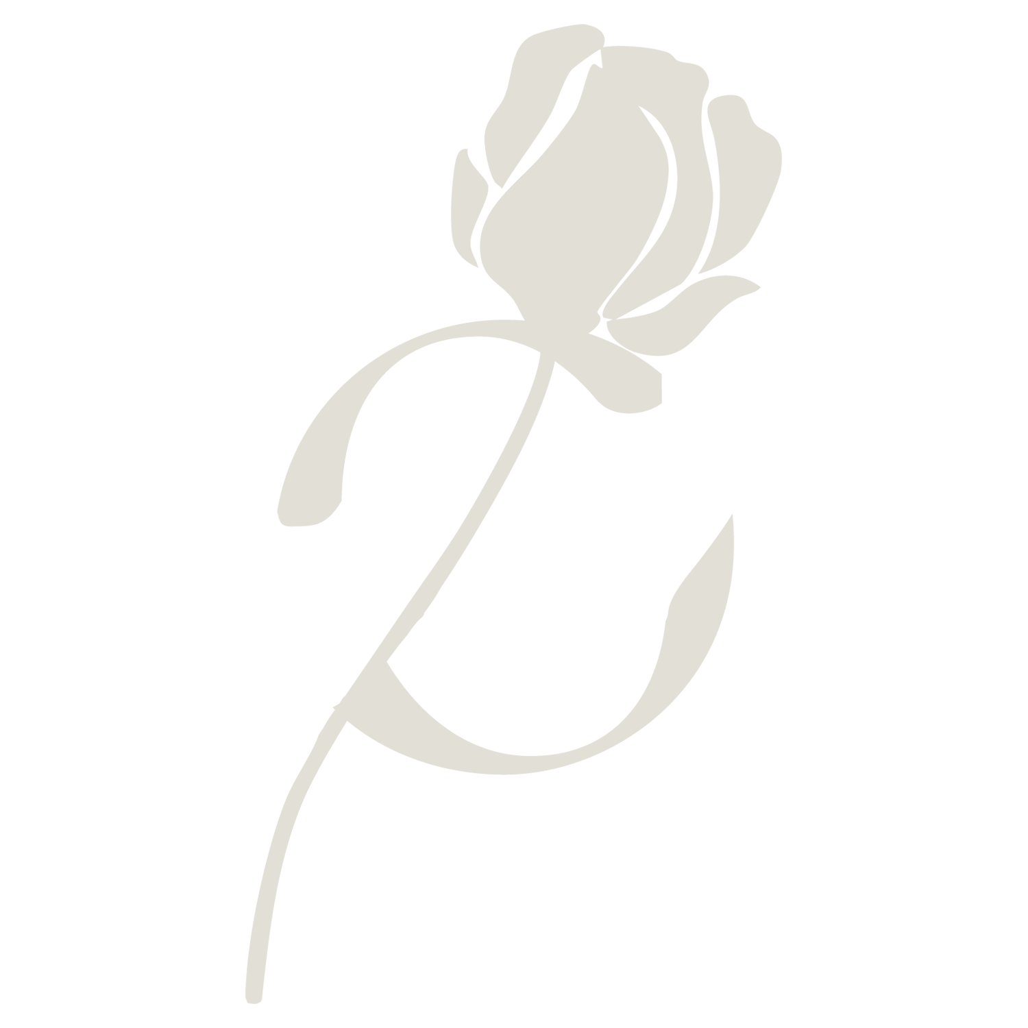 Line drawing of a single rose on a black background.