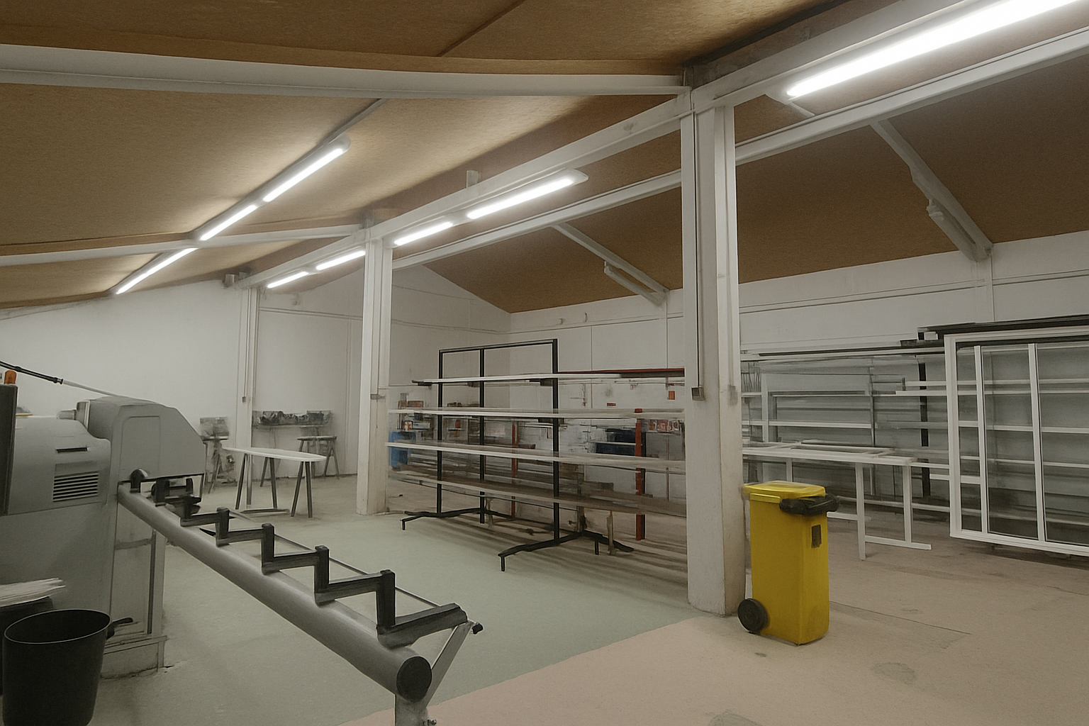 Atelier de fabrications, machines pour usiner l'Aluminium. Tronçonneuse FOM