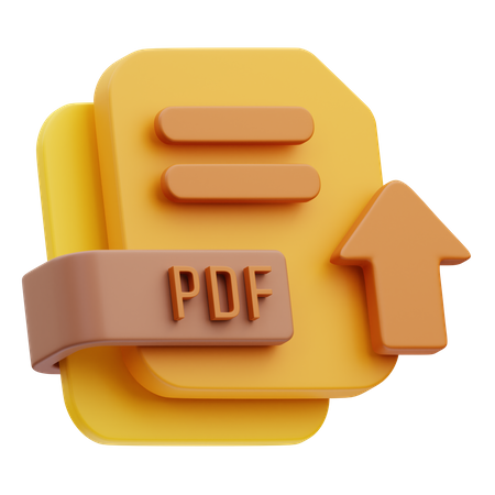 3D icon of a document with an upward arrow and 'PDF' label, representing uploading or sharing a PDF file.