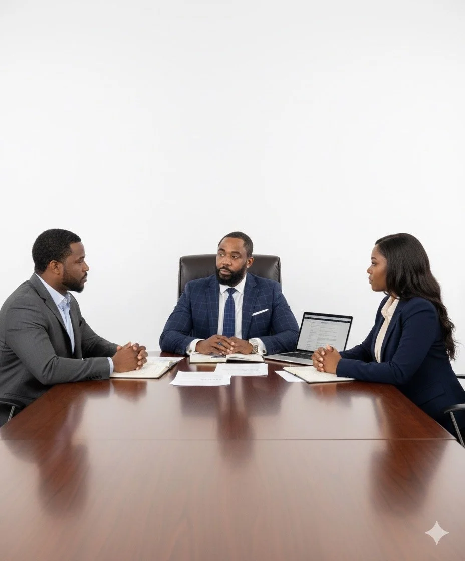 Desk with a coffee mug, tax documents, a yellow calculator, a pen, and a notepad with a blank sticky note.