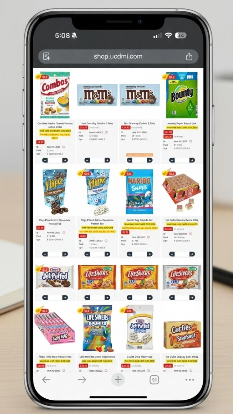 Smartphone displaying UCD’s online ordering interface for mobile users.