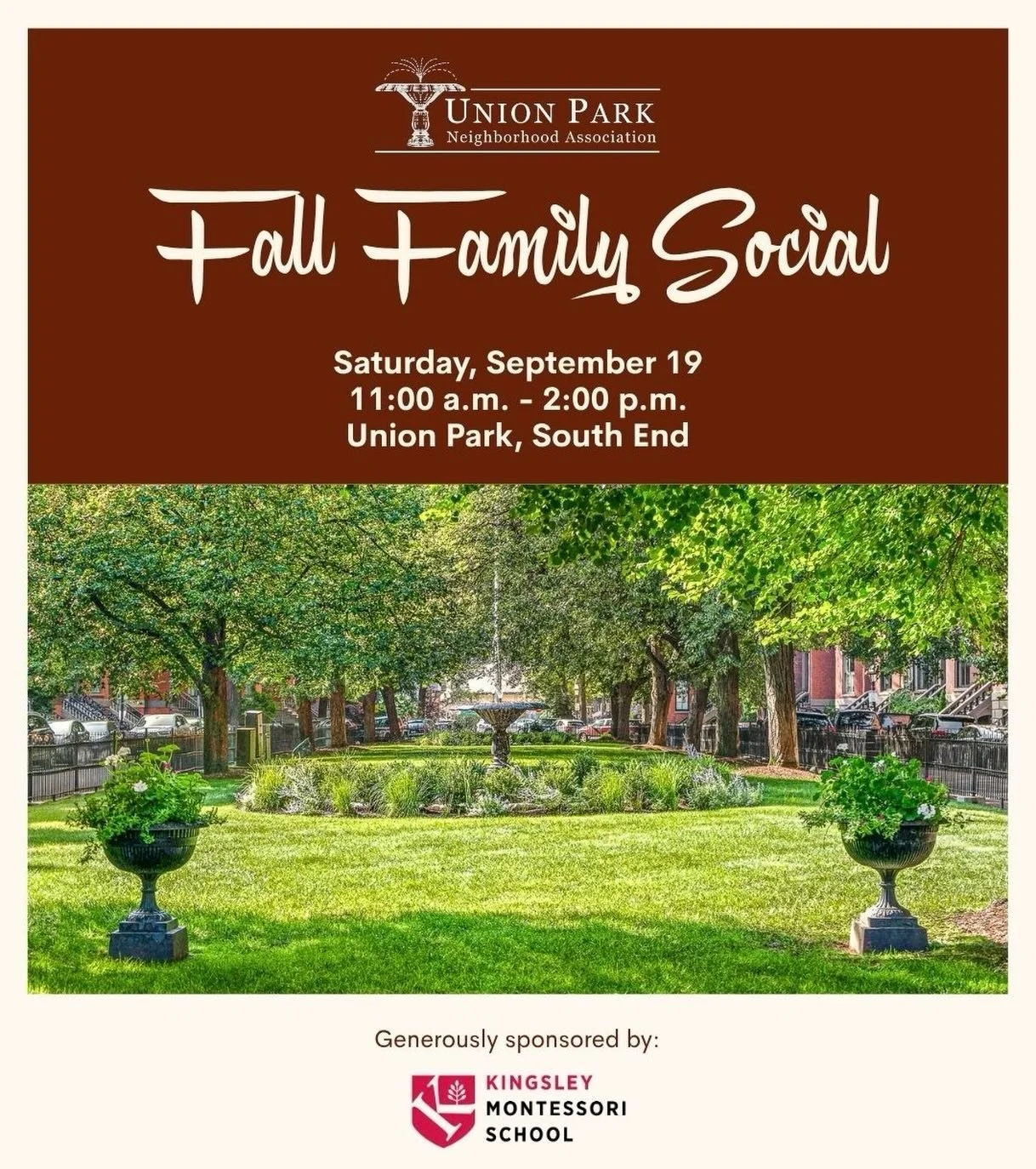 Save the date for the Fall Family Social on September 19th from 11am - 2pm.  We will have live music, face painting, an ice cream truck (first 200 free!) and more!

We will also be raffling off some amazing neighborhood gift cards - more to come next