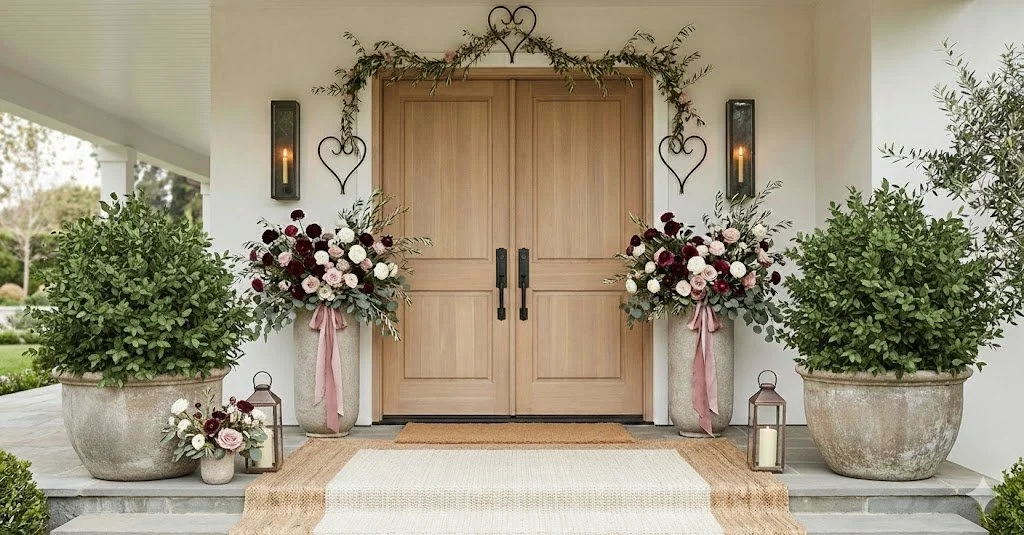 Boy with Nutcracker in front of Christmas Porch decor