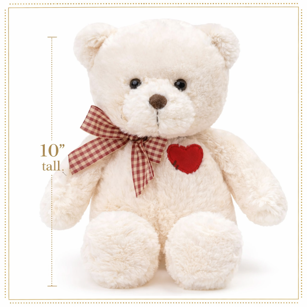 Valentine Bear with Gingham Bow and Heart